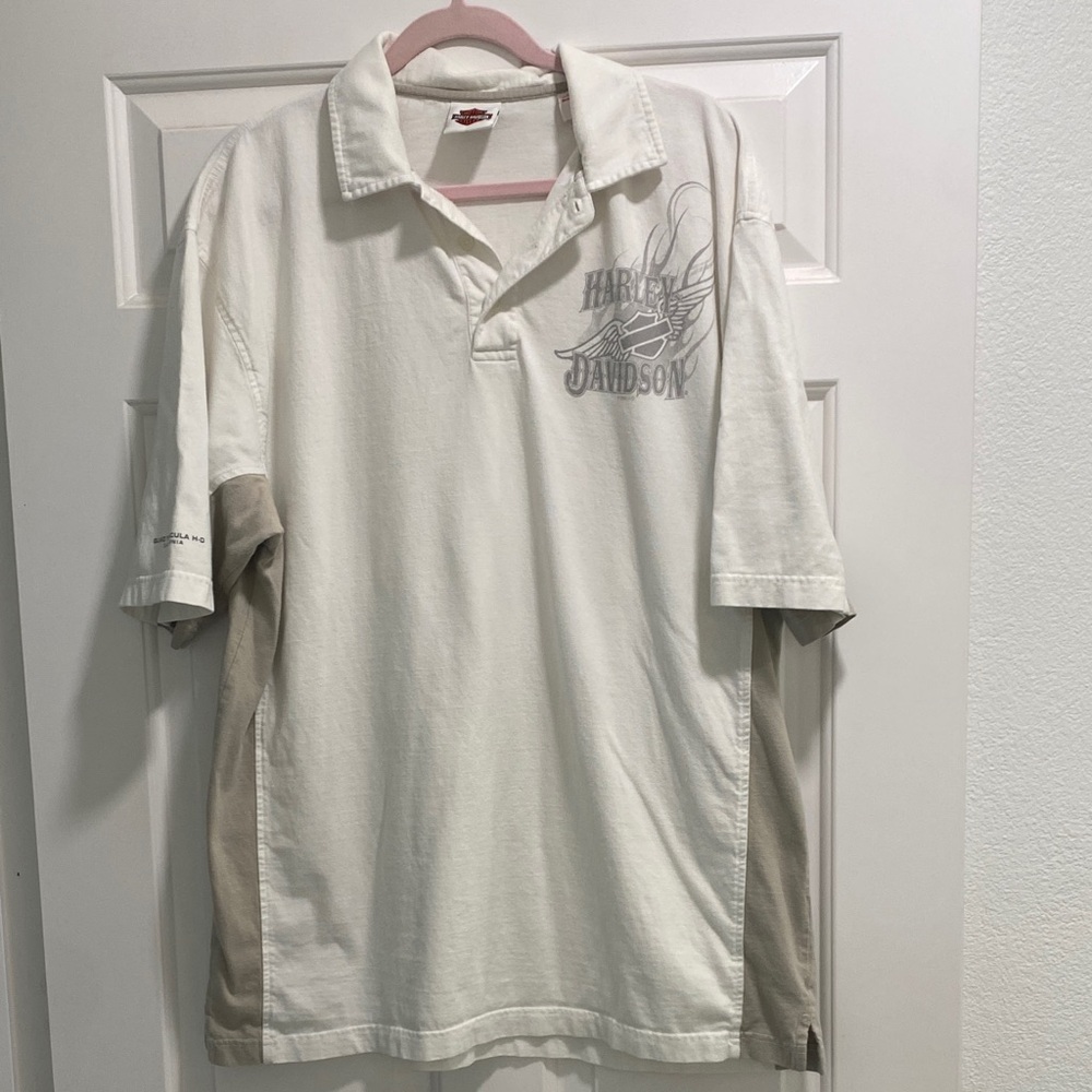 Harley-Davidson Cream Polo with Tan Side Panels